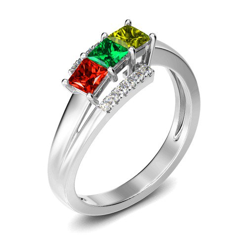 Three Stone Princess Cut Sterling Silver Ring